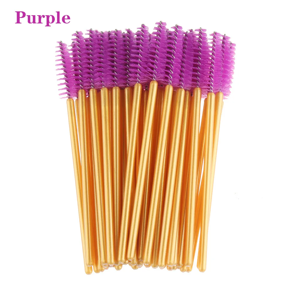 purple 2 50 шт. одноразовый Кристалл щеточки с тушью для ресниц палочки Аппликатор Прививка ресниц Керлинг гребень Красота Макияж инструмент для ресниц кисти - Handle Color: purple 2