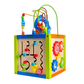 

Wooden Children'S Educational Multi-Function Large Iron Wire Around The Six-Sided Treasure Box Teaches Beaded Toys