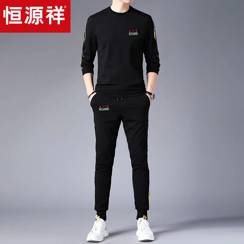 

HYX Genuine Product Autumn New Style Men Printed Hoodie Suit Sports Clothing Two-Piece Set Trend Casual Middle-aged