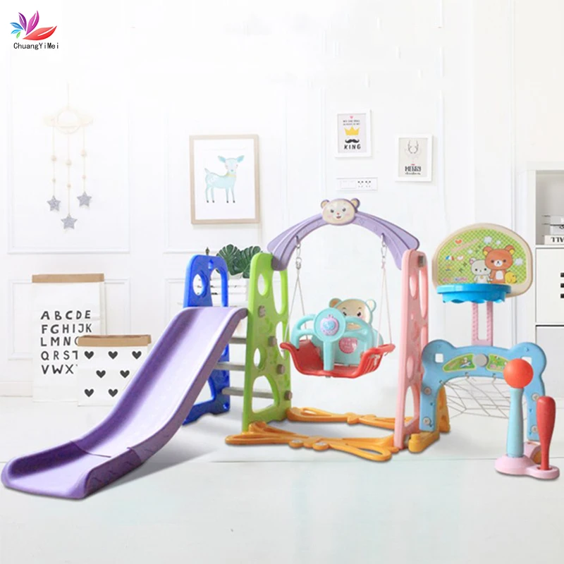 5 en 1 bébé diapositives et balançoire chaise intérieure en plastique diapositives pour enfants aire de jeux jouet avec support de basket-ball musique histoire Machine