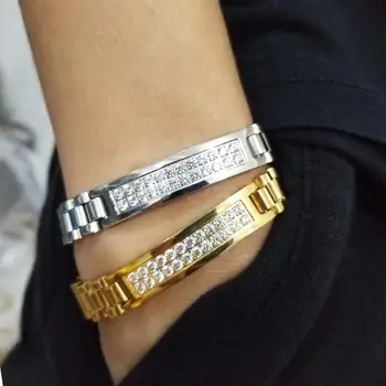 

Stainless Steel Zircon Inlaid Watch Chain Bracelet Hip Hop Trendy Punk Motorcycle Men's Bracelet