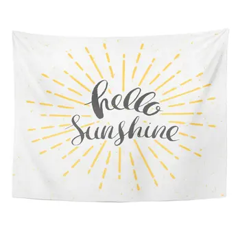 

Yellow Burst Hello Sunshine with Vintage Sunburst and Lettering Sun Line Tapestry Home Decor Wall Hanging for Living Room