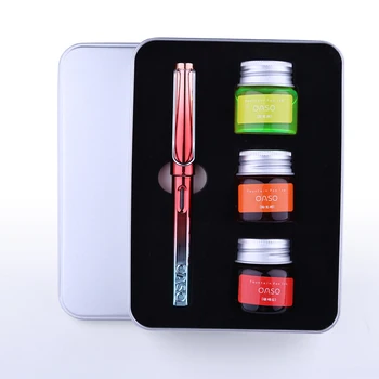 

2020 New Arrival OASO C13 Transparent Resin Fountain Pen with 3 Bottle Ink Pens for Writing Christmas Gift Office Supplies