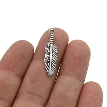 

40PCS Silver Plated Feather Leaf Charms Pendants for Jewelry Making Bracelet DIY Accessories 30x8mm