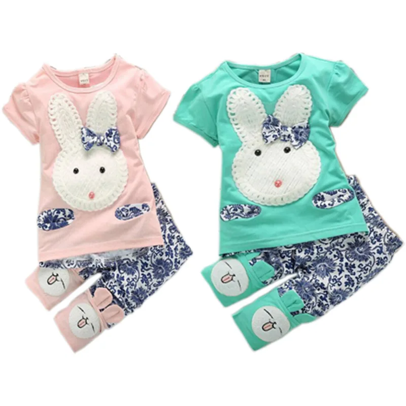 

A Generation of Fat 2018 Foreign Trade GIRL'S Suit Spring And Autumn New Style Pink And Blue Little Bunny Two Pieces CHILDREN'S