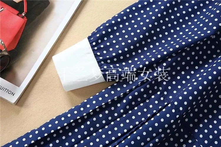 Размера плюс XL женские офисные и элегантная детская одежда с отложным воротником; с принтом в горошек модное толстое детское платье с длинным рукавом, Однобортный платья трапециевидной формы