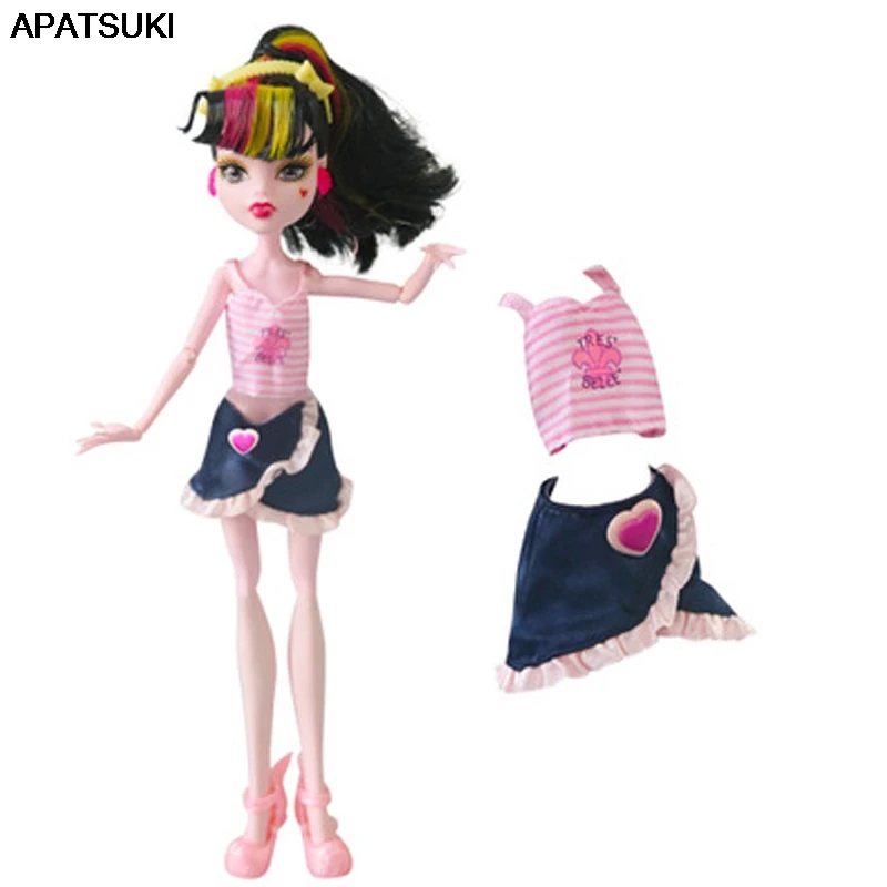 1 комплект одежда с сердечками для кукол Monster High летняя розовая жилетка топ +