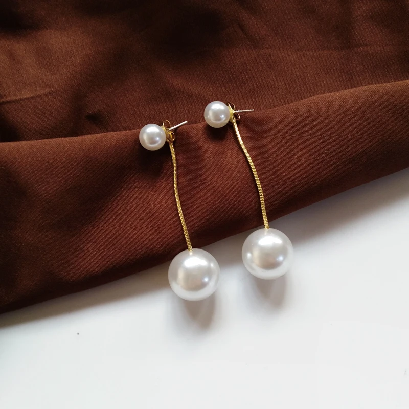 Kshmir New pearl long earrings simple geometric pearl retro metal exquisite French earrings S925 stitches 2020 - Image 4