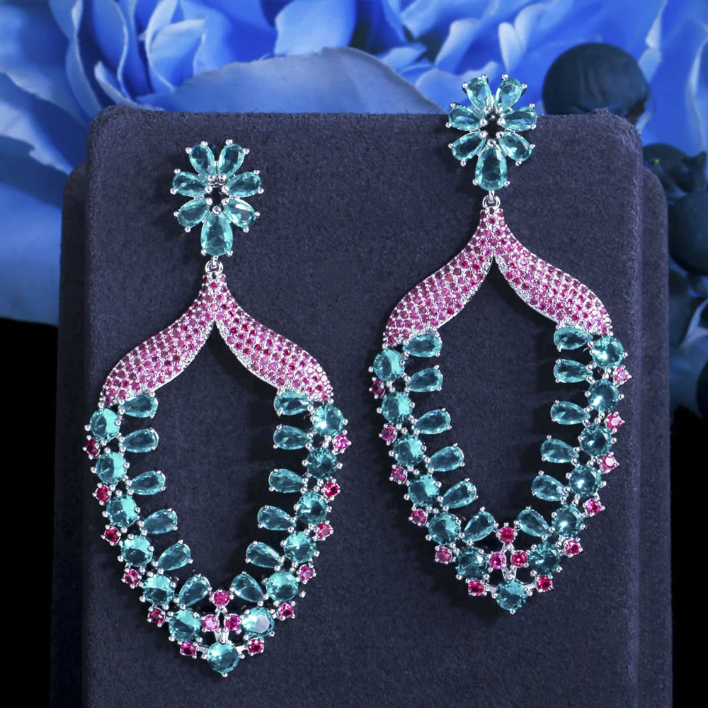 

ThreeGraces Luxurious Light Green Cubic Zirconia Long Big Dangle Drop Earrings for Women Fashion Wedding Prom Jewelry ER641