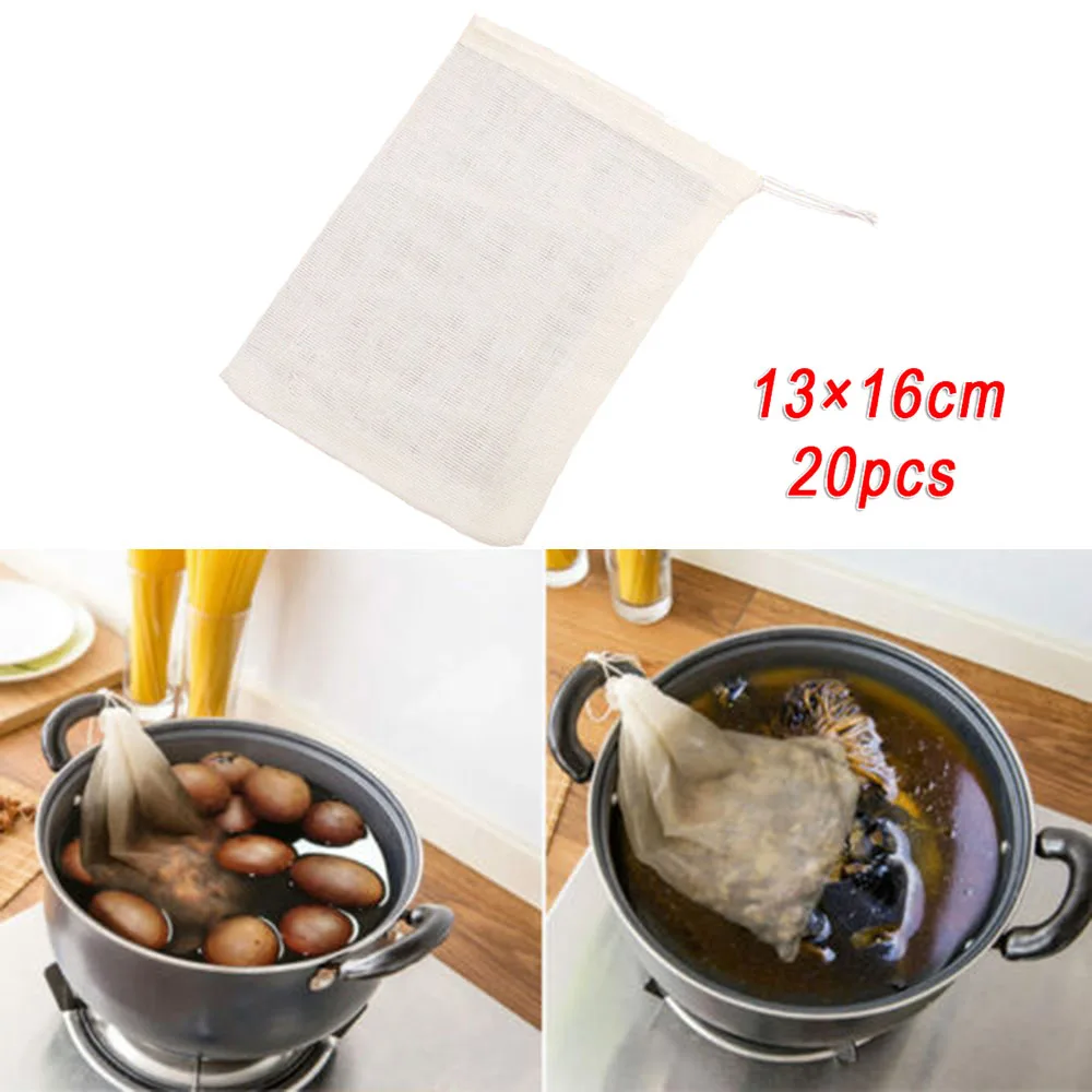 20pcs Reusable Food Filter Mesh Cotton Bag Juice Bean Soup Cook Purifier Unbleached Accessories