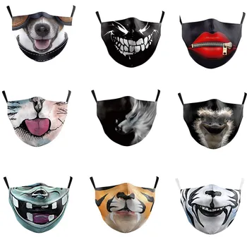 

Adjustable Mouth Masks Dustproof Face Mask Washable 3D Printing Funny Hip Hop Anime Mask Cartoon Cosplay Costume Accessory