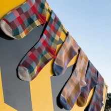 Носки средней длины, женские носки, цветные сетчатые носки с геометрическим узором, Осенний отдел, студенческий стиль, открытые носки из чистого хлопка