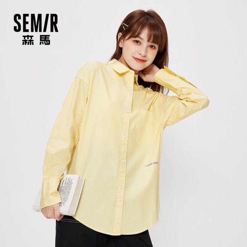 Shirts Women Tops Long-Sleeve Cotton Summer College-Style Trendy Solid Simple New