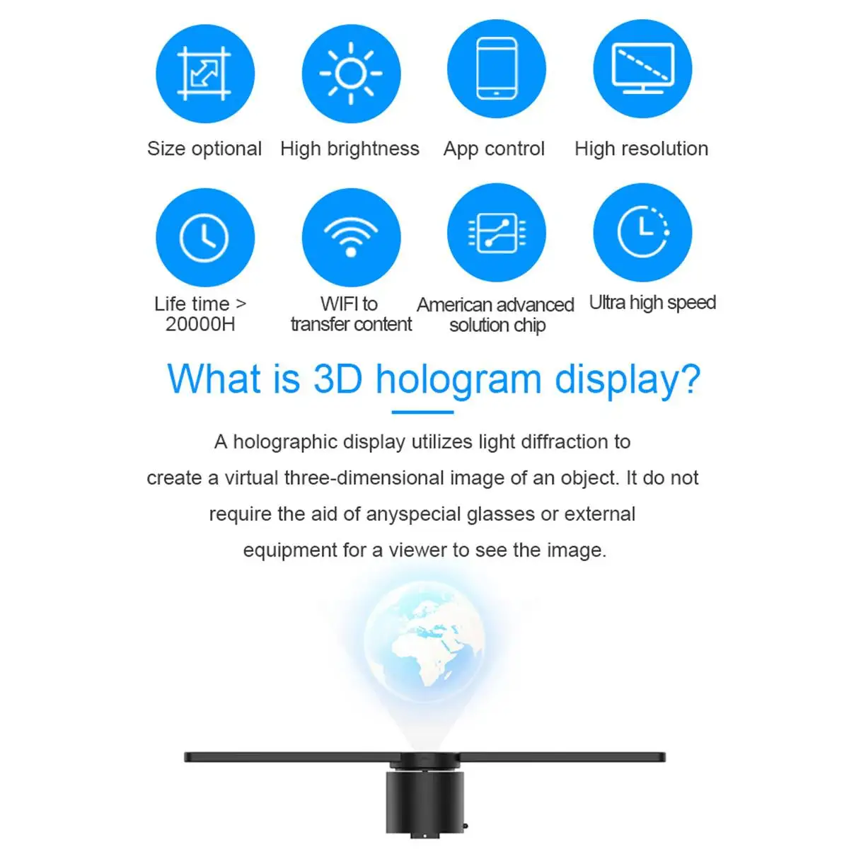 Wifi 3D голограмма проектор вентилятор с 16G TF голографический дисплей 224 светодиодный s вечерние украшения голограммы светодиодный 42 см прикольные знаки магазина