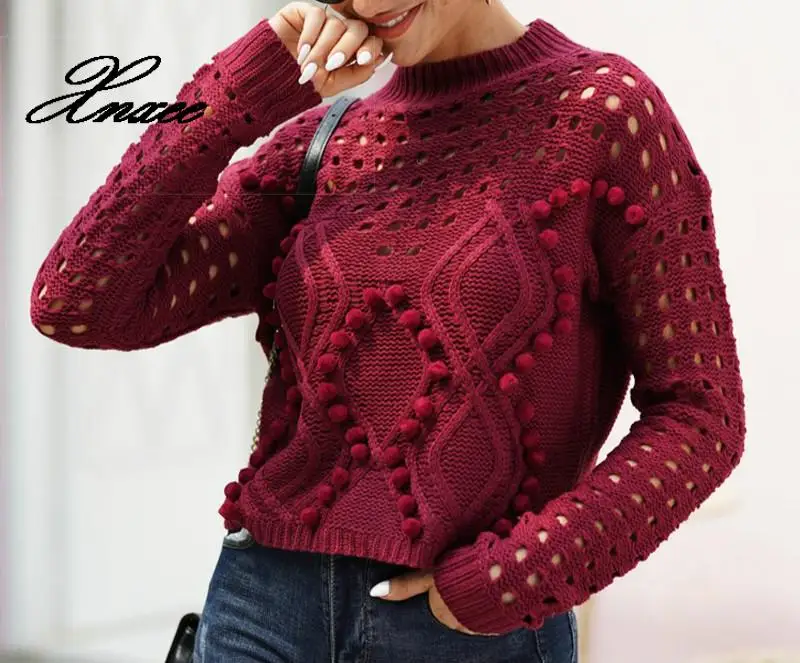 

Xnxee Autumn Casual Sweater Winter Fashion White Hollow out Sweaters Women Short Knit Female High Street Chic Jumpers pullovers