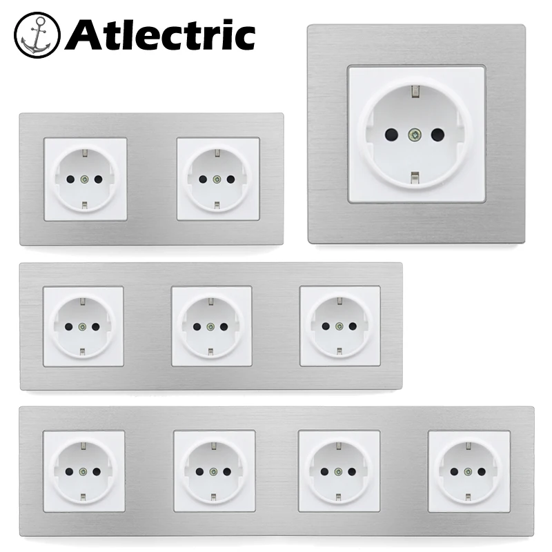 

Atlectric EU/DE/RU Standard Power Plug Socket 16A 110-250V Aluminum Alloy Metal Panel Wall Socket Electrical Outlet