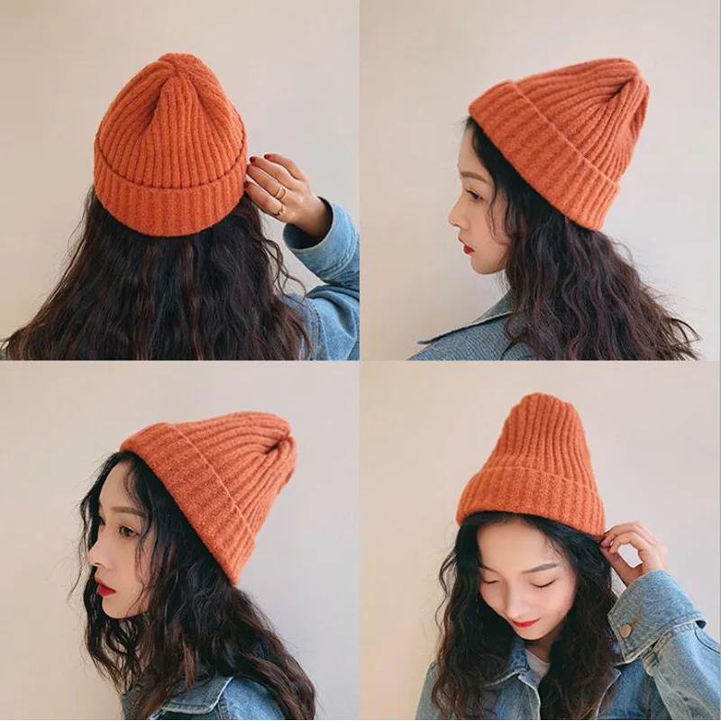 

Korean Versatile Simple Wool Cap Women's South Korea-Style Solid Color Light Board Knitted Hat Men's Autumn And Winter Warm Pull