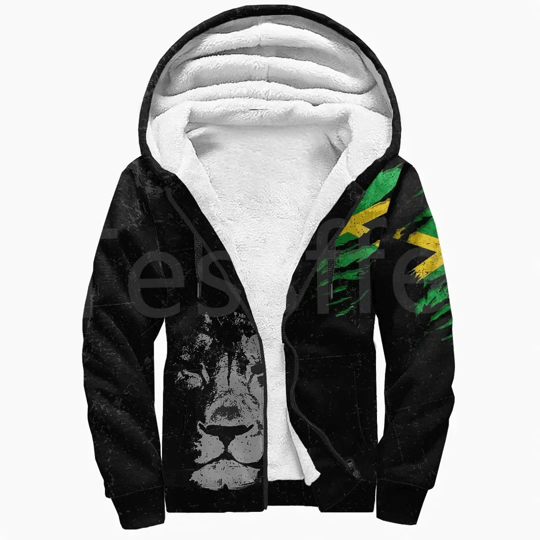 Tessffel Reggae County Flag Africa Jamaica King Emblem Lion 3DPrint Men/Women Winter Coat Zipper Fleece Hoodies Casual Jacket A2