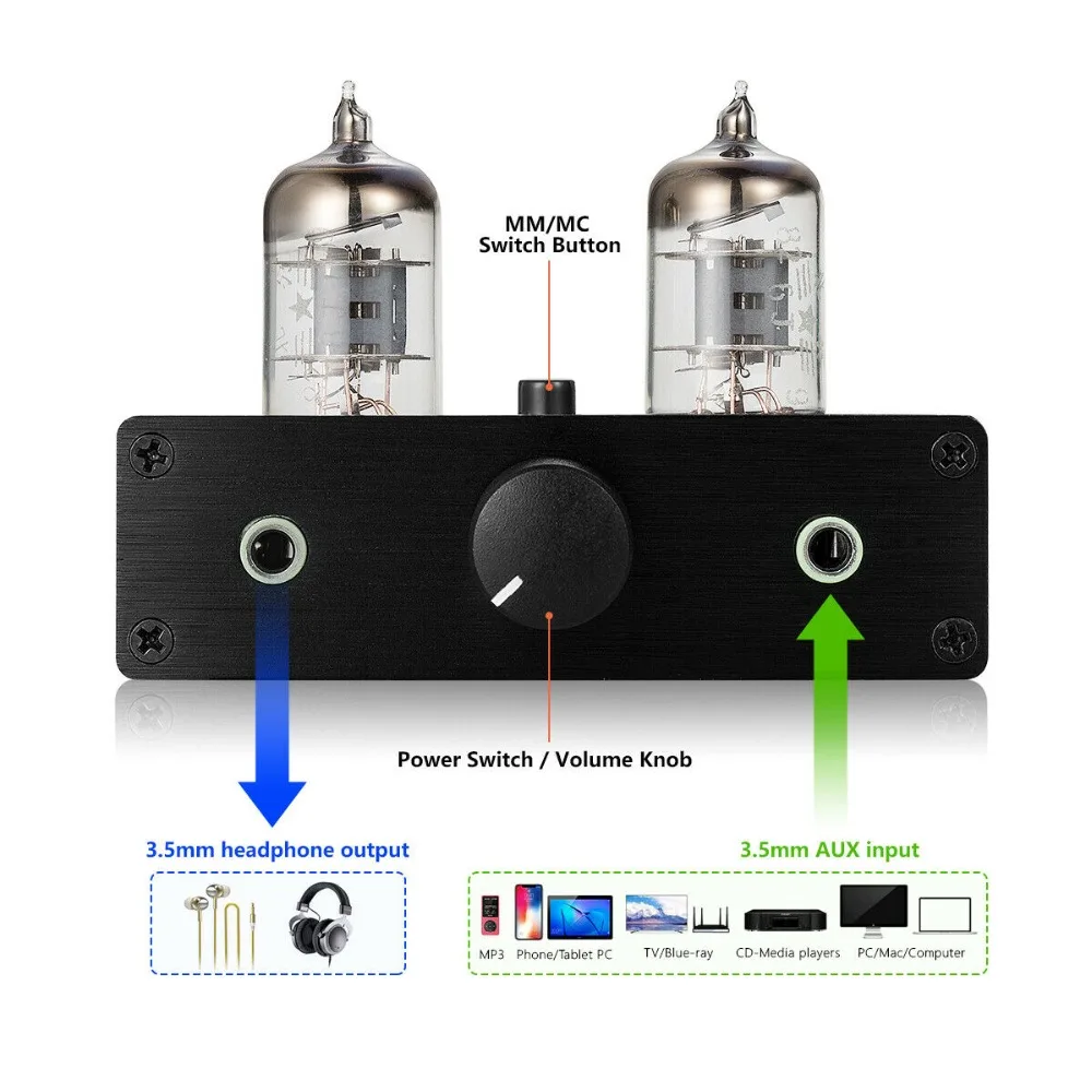 Nobsound Mini Vacuum Tube Phono Stage Preamp for MM MC Home Turntables Stereo Audio Preamp Buffer HiFi Valve Headphone Amplifier audio amplifier