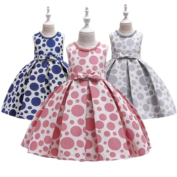 

For Girls 4 6 8 10 12 years Summer Formal Dress Vestidos Girls Wedding Birthday Party Clothes Polka Dots Froks Beaded Ball Gown