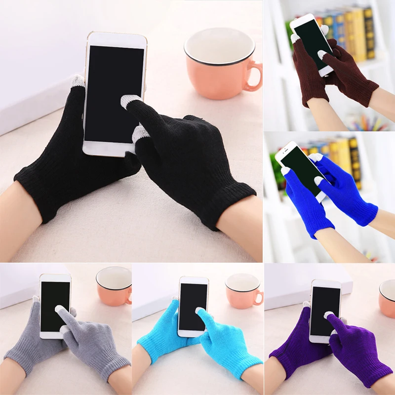 

Winter Touch Screen Gloves for Men Women Plus Thick Knitted Five Fingers Wrist Gloves Chic Christmas Gifts Colorful
