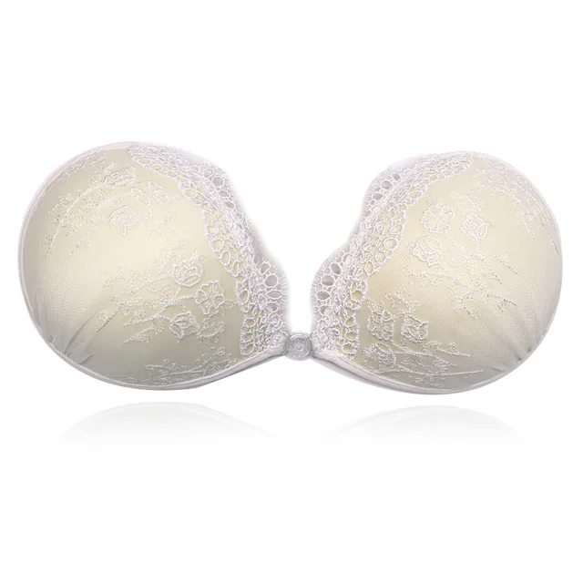 White Lace Embroidery Bra Super Push Up Silicone Bralette Backless Strapless Invisible Pushup Sticky Bras for