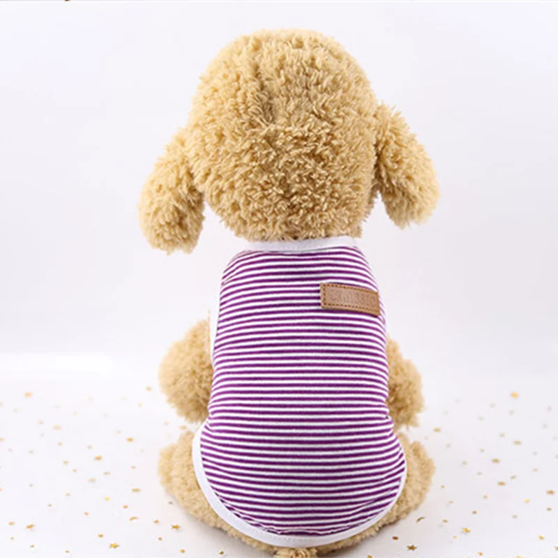 Light purple Милая Одежда для животных, полосатая одежда для кошек и собак, мягкая летняя майка, футболка с котёнком, одежда, костюм - Цвет: Light purple