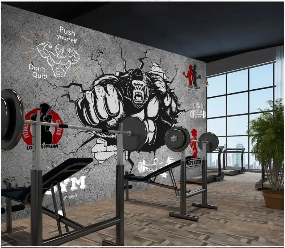 

Custom wallpapers for walls 3 d murals wallpaper Modern gym mural bodybuilding gorilla break the wall gym background wall decor