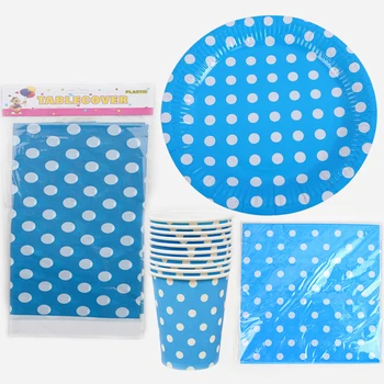 

61PCS Birthday Party Blue Polka Dots Napkins Plates Decorate Tablecloth Cups Kids Favors Baby Shower Table cover Tableware Set
