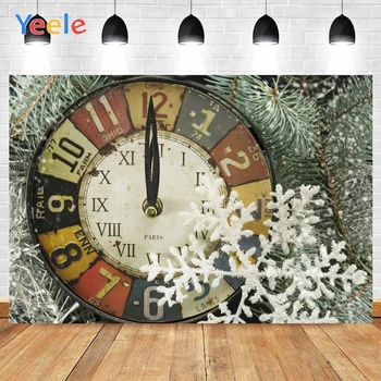 

Yeele Merry Christmas Old Clock Snowflake New Year Pine Branch Background Photophone Photography for Decoration Customized Size