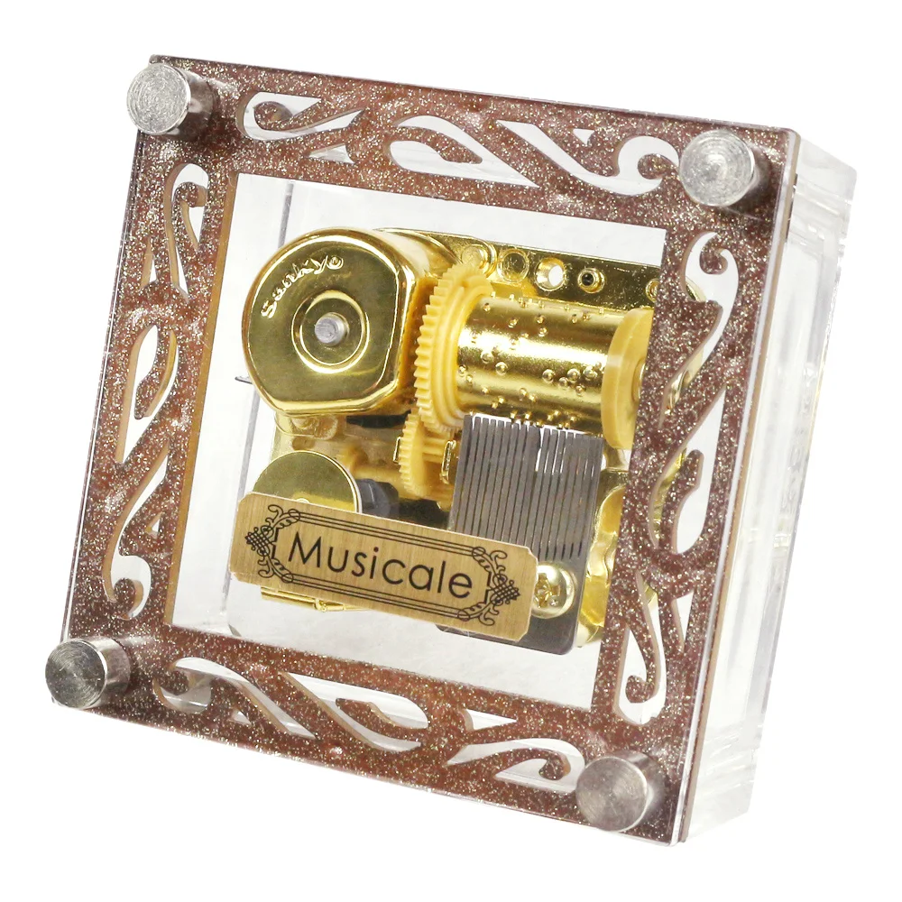

Creative Transparent Acrylic 18-Note Wind-up Gold Musical Box,Musical Toy，Birthday