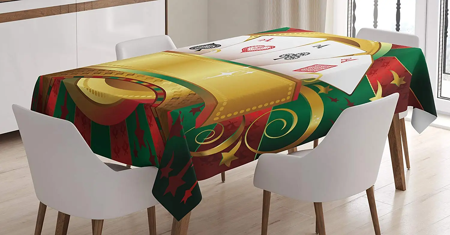 Poker Tournament Tablecloth Gambling Fortune Wealth Playing Cards Hand Casino Roulette Winning Dining Room Kitchen Table Cover | Дом и сад