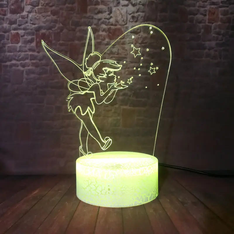 Tanie Piękny dzwoneczek Cartoon Figuras Model 3D Illusion oświetlenie nocne led zmieniający kolory światła TinkerBell książę zabawkowe figurki z anime