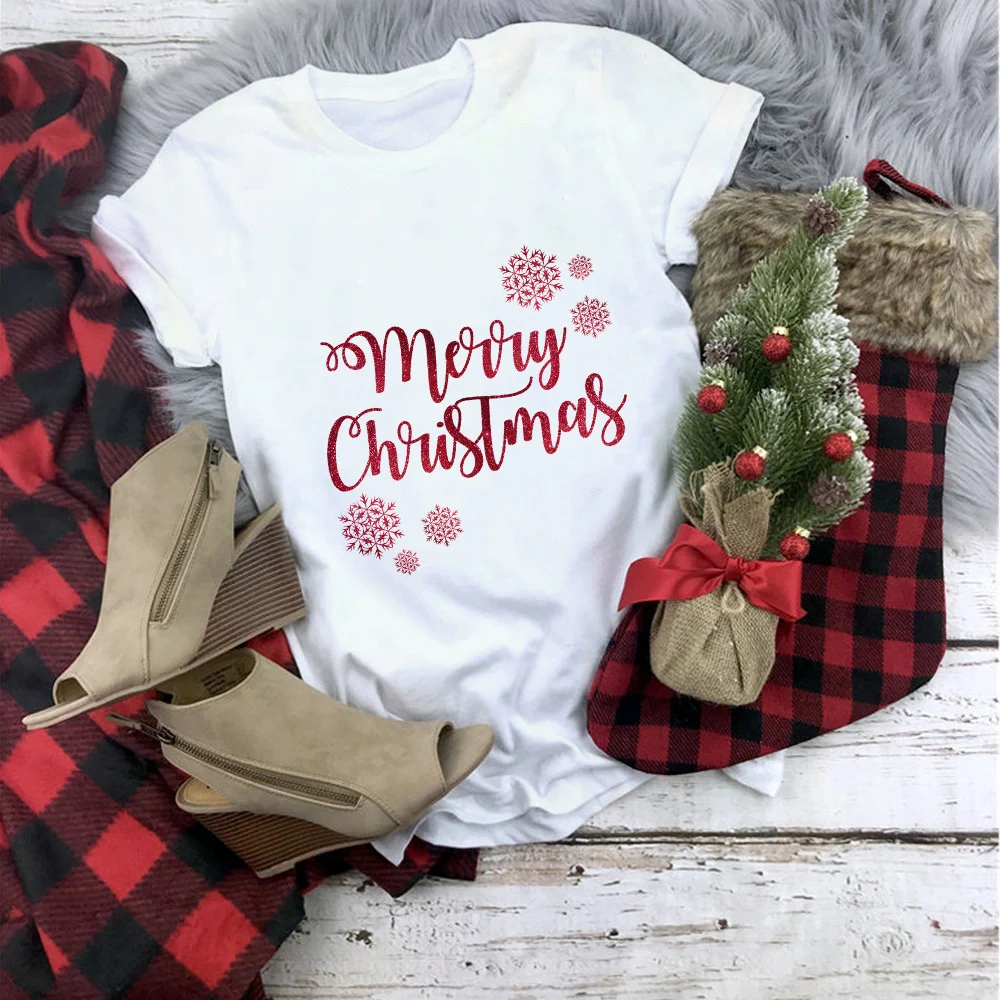 Showtly Merry Christmas женская футболка Kawaii O образный вырез короткий рукав Harajuku
