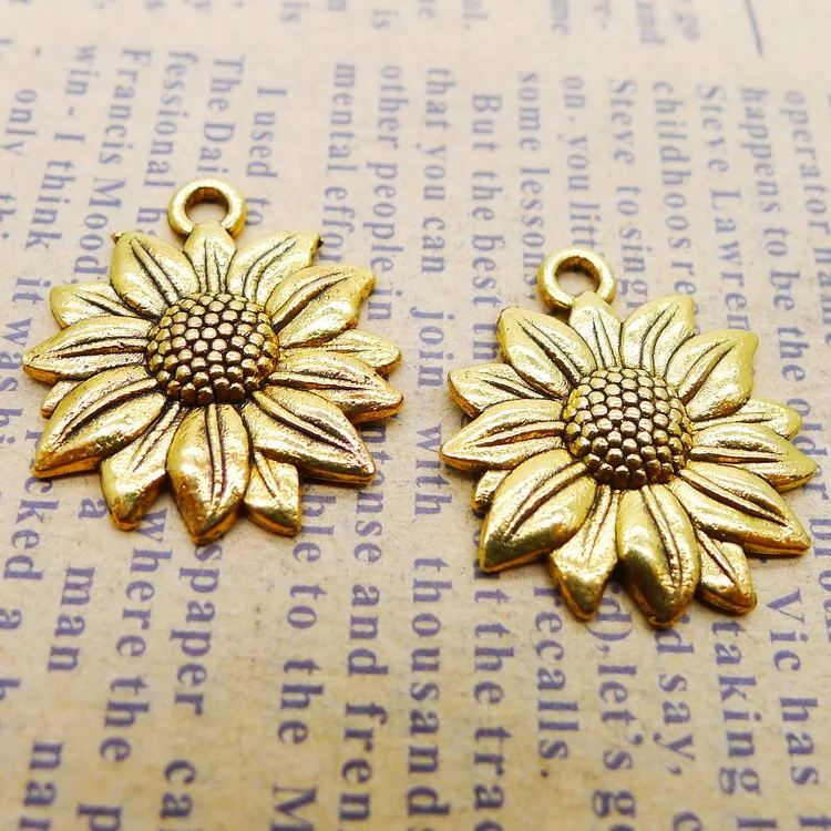 

20pcs Charms For Jewelry Making Antique Gold Color Sunflower Charms 20x22mm