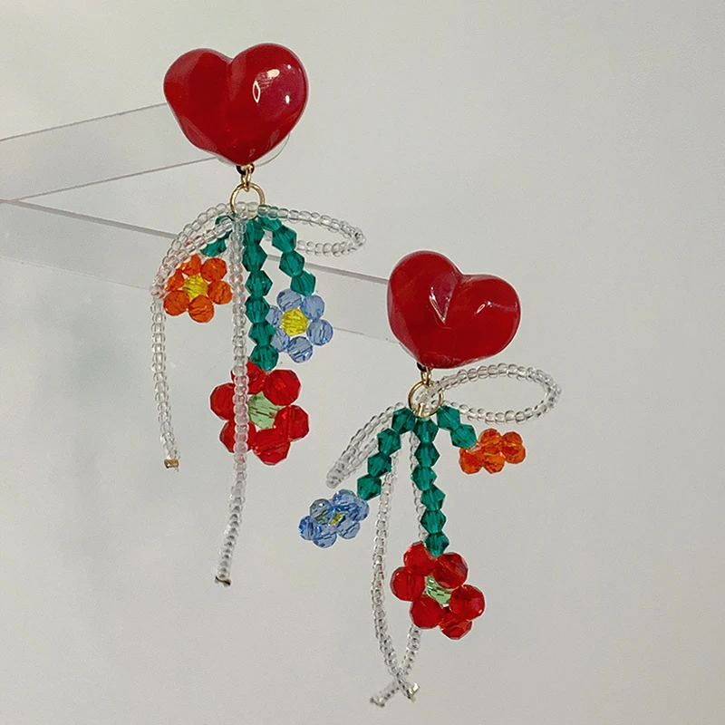 Handmade Crystal Beads Flower Drop Earrings