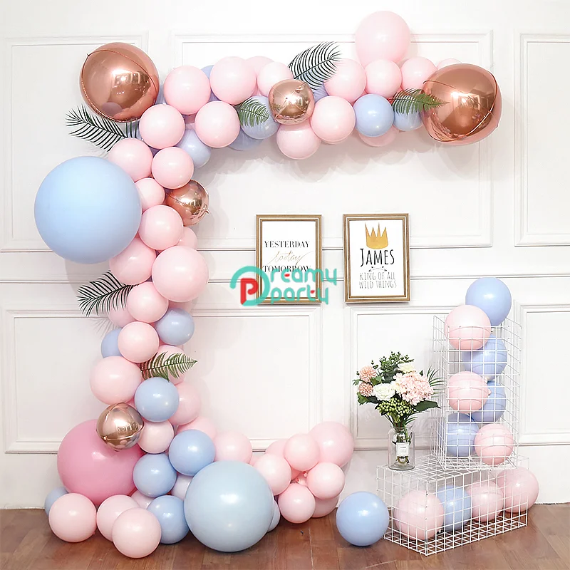 

115pcs/set Macaron Pink Balloon Garland Kit 10"Latex Pinkx70 Bluex30 18" Rose Gold Foil Balloon Chain Leaf Party Wedding Decor