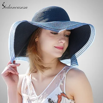 

Sedancasesa Soft Foldable New Sun Visors Cap Wide Brim Floopy Lady Women Summer Sun Hats Beach Hats for Girls Straw Hat Chapeau