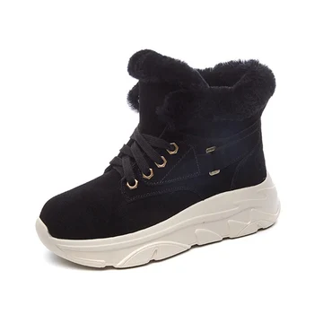 

Leather Genuine Wool Fur Snow Boots For Women Shoes 2020 Winter Casual Lace up Woman Ankle Boots Warm Snow Shoes Ladies Boot