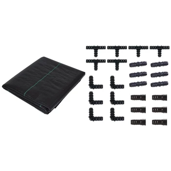 

Lined Weeding Control Fabric Landscaping Ground Cover Membrane 1X10M & Irrigation Fittings Kit for Drip Tubing