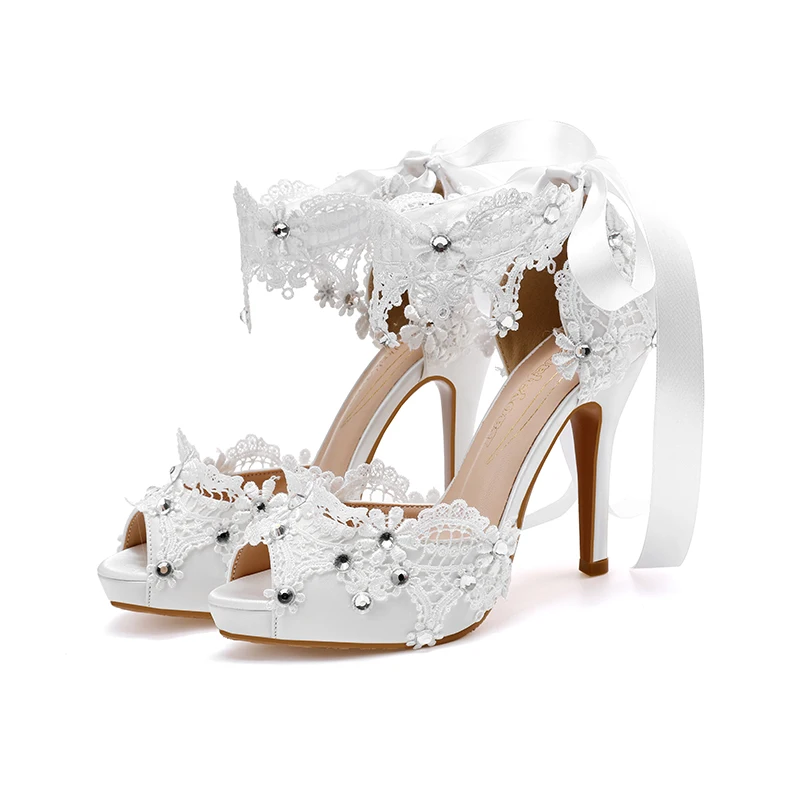 Vrouw Hoge Hakken Bruiloft Schoenen Bruid Sandalen Witte Steentjes Zomer  Jurk Dunne Hakken Schoenen Zijde Riem Designer Dames Pumps| | - AliExpress
