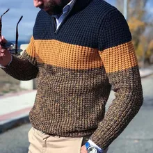 

Cool Men Long Sleeve Knitted Top Fashion Color Block Zipper Elegant Man Casual Streetwear Plus Size Sweater 2021 Jumper Male