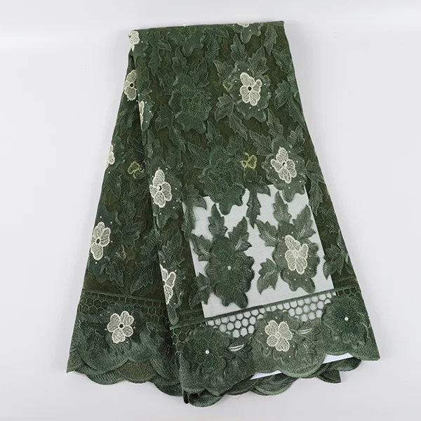 dark green Лучшие продажи Африканский тюль кружева ткани с камнями Вышивка высокое качество нигерийские кружева вуаль ткань с бисером DIY платье - Цвет: dark green