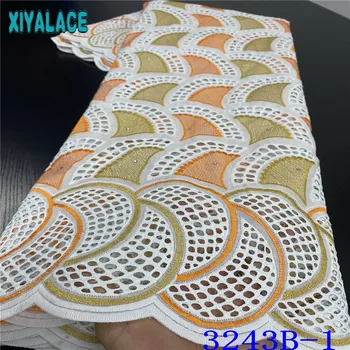 

Nigerian Lace Fabric 2019 High Quality Lace Dry Fabrics African Cotton Laces with Stones Hollow out Design for Dresses KS3243B