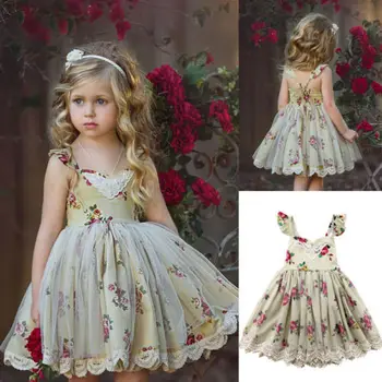 

2020 sumer 2 3 4 5 6 Year Kid Baby Girl Dresses Floral Printing Princess Party Wear Tulle Kids Children Prom Gown Birthday Dress