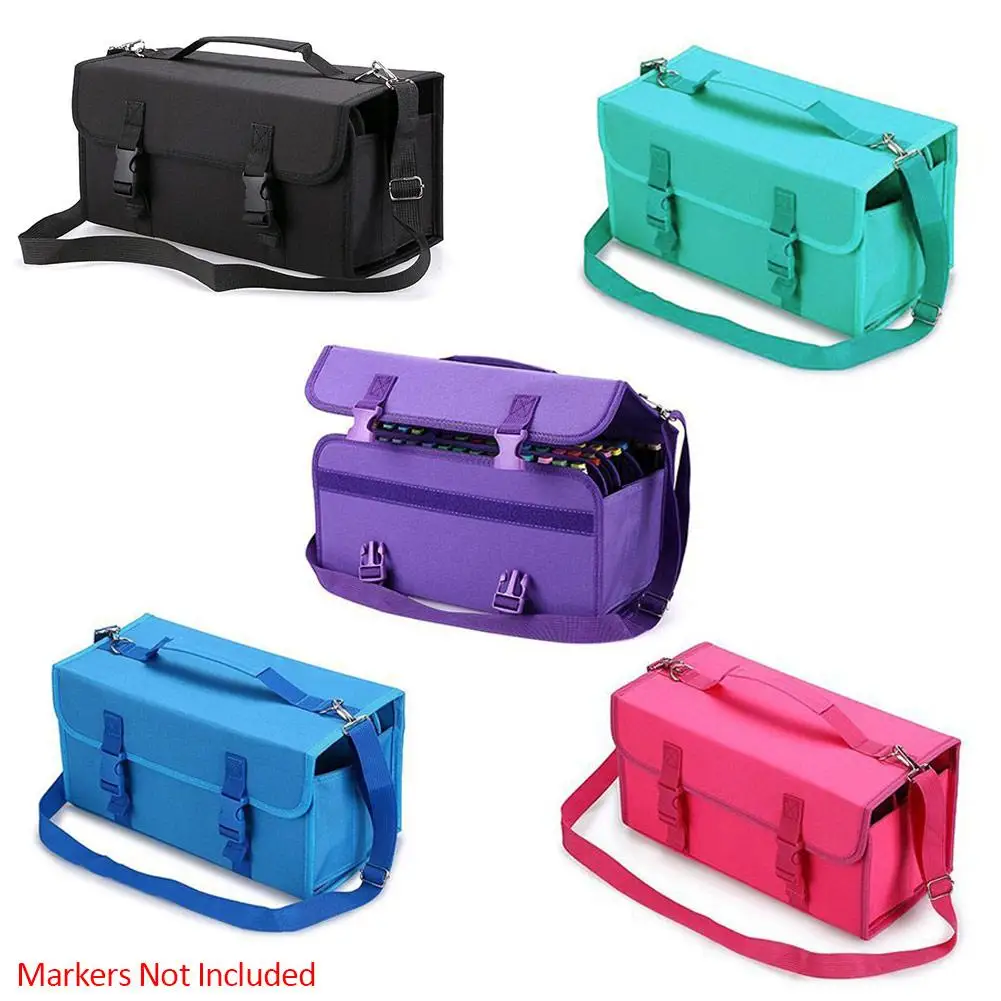 

120 Hole Mark Sketch Storage Pen Bag Painting Bag Marker Case 120 Storage Holders Foldable Extendable Oxford Organizer with Carr
