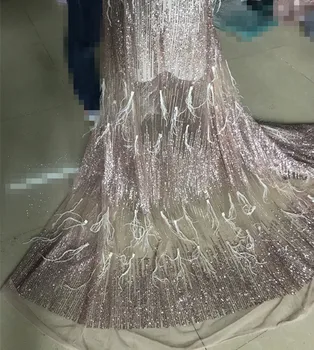 

Newest Cyndi-18.8807 african tulle mesh fabric sparkly glued glitter sequins lace fabric for party dress