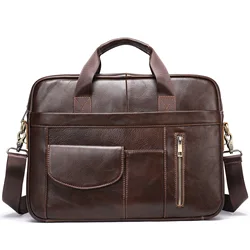 Men's briefcase, men's leather business bag, retro messenger bag, first layer leather laptop bag