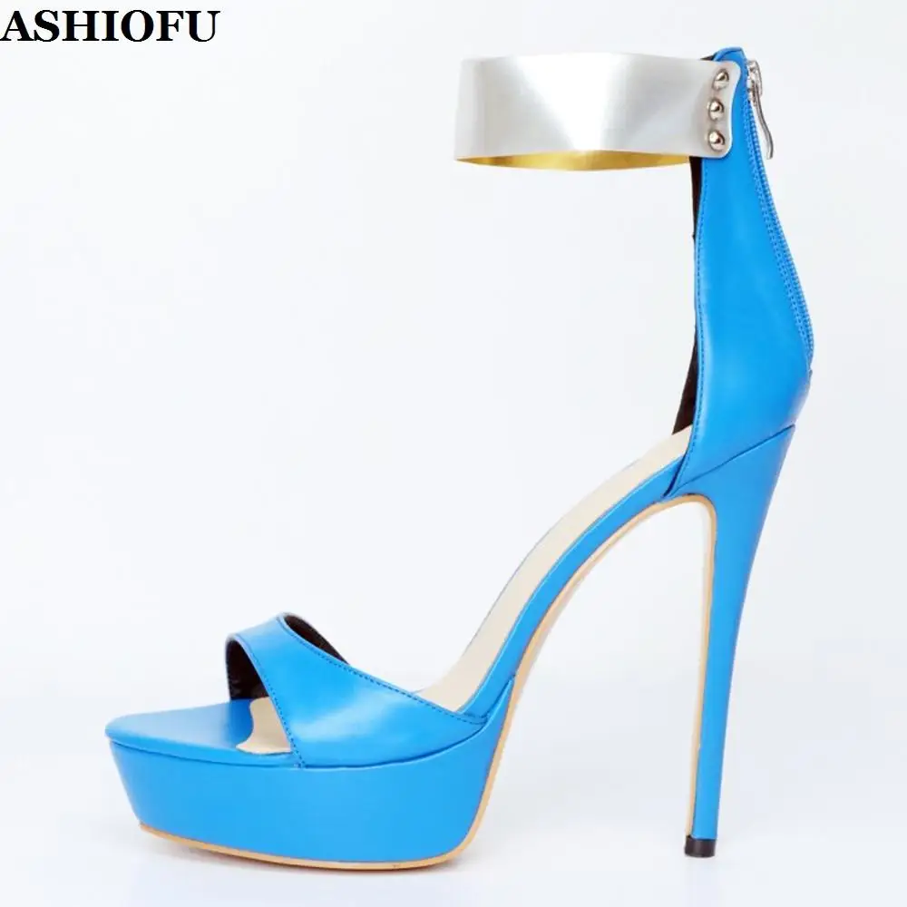 

ASHIOFU Handmade Ladies High Heel Sandals Blings Ankle Strap Party Prom Shoes Sexy Club Platform Evening Fashion Sandals Shoes