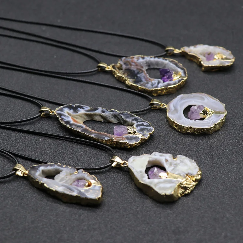 Необычное ожерелье с подвеской, позолоченная подвеска-маятник, ожерелье с натуральным камнем рейки для женщин, ювелирное изделие на цепочке для свитера
